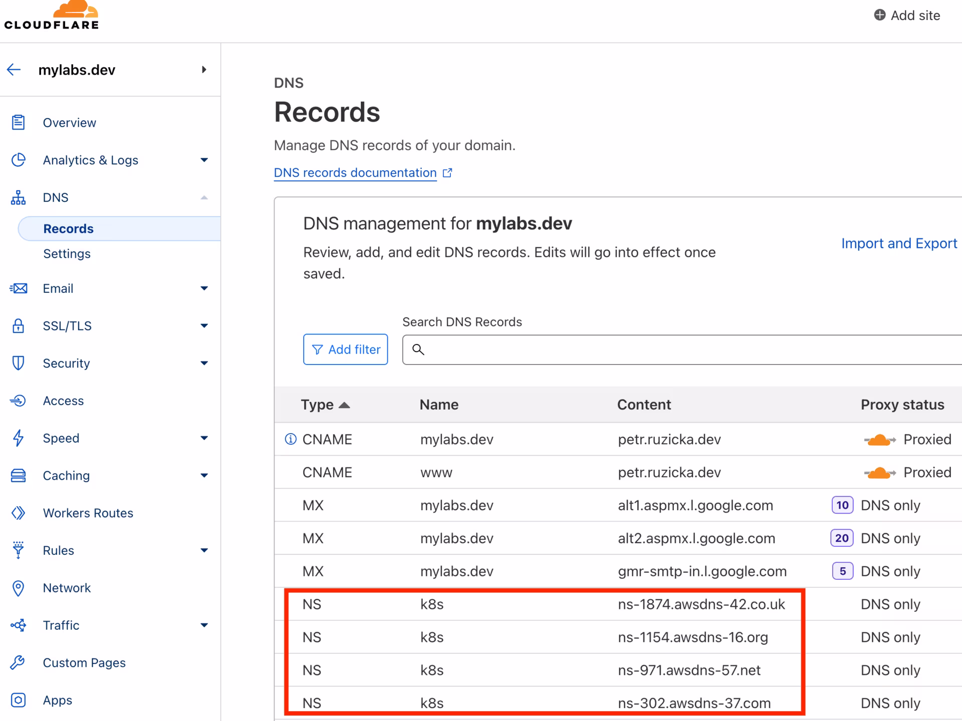 CloudFlare mylabs.dev zone